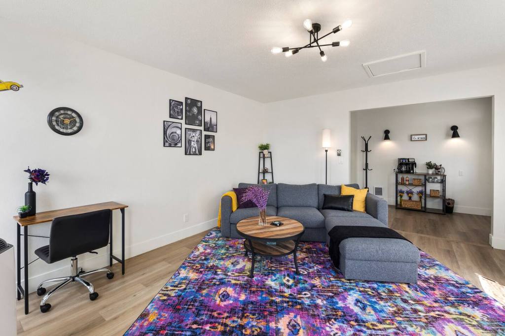 Living room with sectional and smart TV